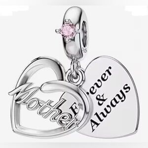 🌻 S925 Sterling Silver MOTHER Heart Charm with Pink Sapphire Gemstone